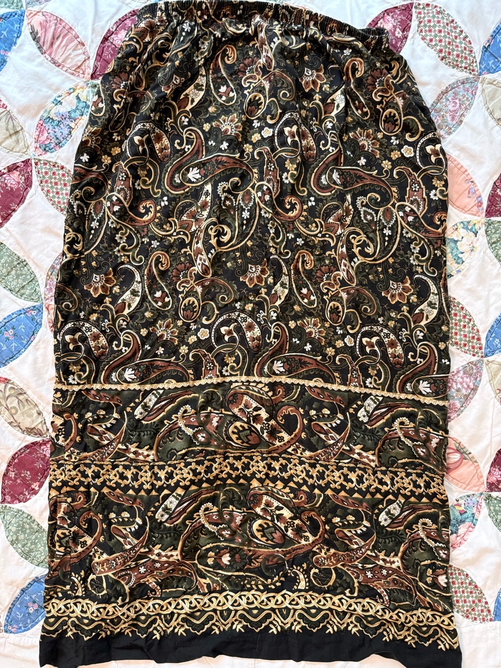 Boho Brown Paisley Maxi Pull-On Maxi Skirt by Liz Baker, Size Medium